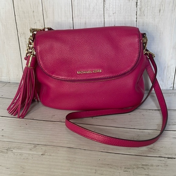 Michael Kors Bedford Deep Pink Tassel Foldover Convertible Bag - Picture 1 of 11